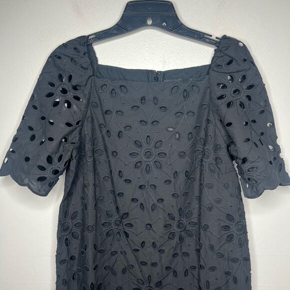 NEW Ann Taylor Black Eyelet Square Neck Sift Dress Short Sleeve Scalloped Hem 2 - Picture 2 of 10